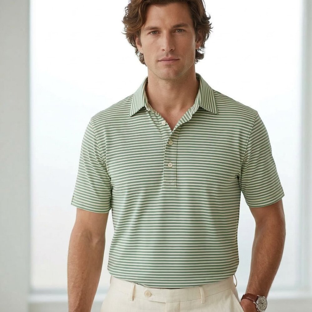 RLX Ralph Lauren Polo Shirt Men Large L Performance Striped Golf Blue Yellow SS